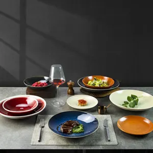 YAYU 2024 Private Logo Glaze Changeable Colorful Speckled Ceramic Crockery Restaurant Dinnerware Deep Soup Dinner Plates Dish