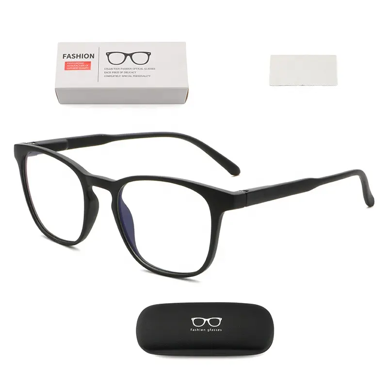 Drop Shipping Unisex Tr90 Anti Blue Light Blocking Glasses Square Eyeglasses Frame Computer Glasses With Packaging