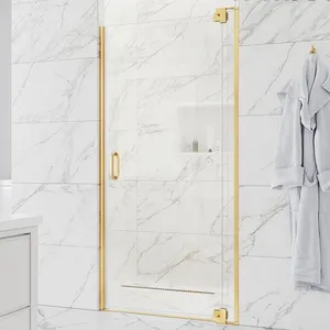现代奢华金色设计无框淋浴玻璃枢轴浴缸淋浴房浴室摇摆淋浴屏