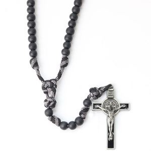 Gioielli Religiosi Cristiani, Rosario Robusto di San Benedetto con <span class=keywords><strong>Perline</strong></span> da 10mm e Cordino Paracord, <span class=keywords><strong>Collana</strong></span> Cattolica per <span class=keywords><strong>Uomo</strong></span>, Accessori per la Chiesa - Product Image 3