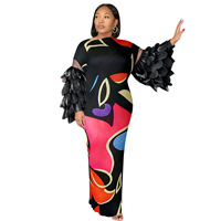 Robe plissée Miyake à manches volantées, taille unique, imprimée, grande taille, pour femme, tunique élégante pour soirée, caftan