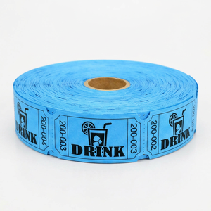 Rollos de Tickets para Bebidas de Papel Azul Grueso y Resistente, Perforados, Fáciles de Rasgar, Impresión Flexográfica con Logotipo DRINK - Product Image 1
