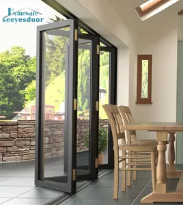 Seeyesdoor commercial aluminum laminated glass accordion folding windows doors for patio