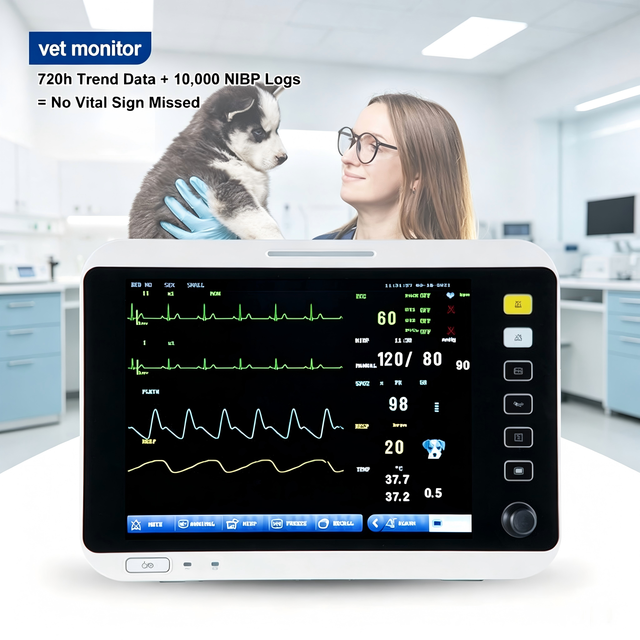 High Precision 12 Inch Veterinary Multi-parameter Monitor for Pet Clinic Portable Patient Monitor ECG SpO2 NIBP EtCO2 IBP