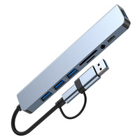 BYL-2218TU Hub multi-ports 8 en 1 USB-C USB 3.0 5 Gbps Adaptateur multi-ports compatible Lecteur de carte TF SD