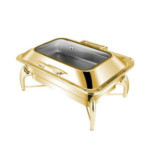 BOSAI 9L Réchaud électrique en acier inoxydable pour buffet, avec couvercle hydraulique, <span class=keywords><strong>design</strong></span> carré argent/or, pour petit-déjeuner d'hôtel - Product Image 2