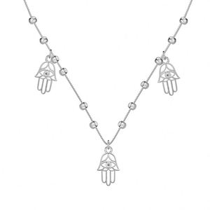Collier Pendentif Dylam Design Spécial en Argent S925 avec Chaîne Perlée, Symbole Hamsa de Protection, Zircon Cubique 5A, Œil Bleu et Pendentif Gland - Product Image 1