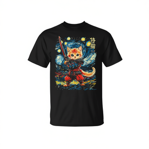 Camiseta estilo noche estrellada con diseño de gato samurái ninja japonés, unisex para adultos - Product Image 2