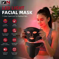 Masker Terapi Cahaya LED Photon Merah 7 Warna Bersertifikasi CE IBN IBN19, Bahan Silikon, Cocok untuk Wajah/Leher, Penggunaan di Perjalanan/Rumah/Kantor