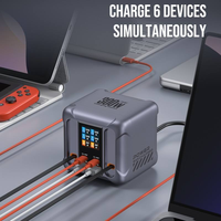 Station de charge de bureau 300W GaN III Pro, chargeur rapide USB-C 6 ports PD3.1 100W avec câble rétractable et écran tactile TFT numérique