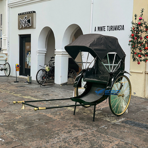 Charrette à chevaux avec roues en acier noir pour transport spécial sur la rue centrale, rickshaw à 2 roues tiré à la main - Product Image 1