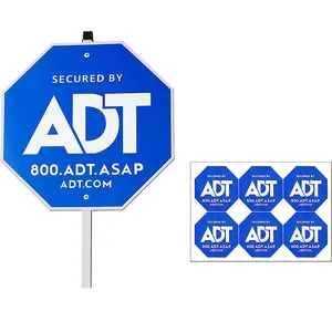 Placa de aluminio reflectante ADT personalizada, advertencia CCTV, vigilancia, señales de seguridad, señales de patio con estacas de poste