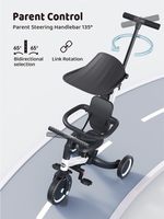 Tricycle 3-en-1 en plastique pour tout-petits BAB WAY avec auvent réglable et poignée de poussée pour les enfants de 1 à 3 ans, cadeau d'anniversaire DDP