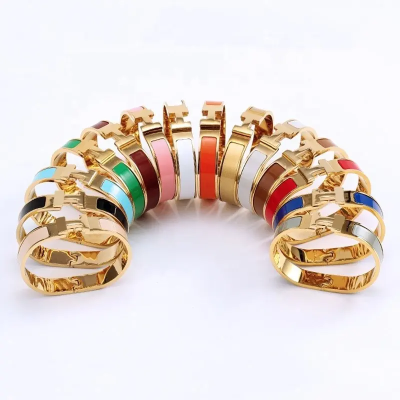 New Arrival Fashionable Jewelry Titanium Steel Gold Rose Gold Silver H Letter Enamel Bracelet Bangle For Women