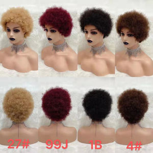 Letsfly Afro Pelucas de 6 Pulgadas, Venta al por Mayor a 9$, Pelucas Completas con Ondas de Dedo, Corte Corto, Cabello Humano Natural 27 #   Pelucas Baratas - Product Image 2