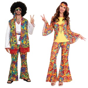 Costume hippie unisexe pour adulte, tenue rétro des années 70 pour Halloween, spectacle sur scène - Product Image 1
