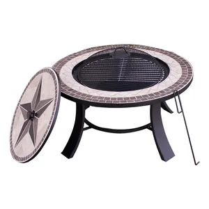 Mosaico de vidrio superior al aire libre Fire Pit Table Ceramic Fire Pit Table con patas de hierro fundido