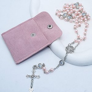 Rosario Personalizzato in Argento con Perle di Vetro e Crocifisso per Prima Comunione, Matrimonio o Regalo di Cresima - Product Image 1