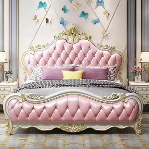 Khung giường da hoàng gia sang trọng khung trắng Châu Âu phong cách Pháp đồ nội thất phòng ngủ cổ - Product Image 6