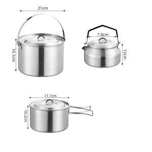 <span class=keywords><strong>Set</strong></span> di Pentole da Campeggio in Acciaio Inox 304, <span class=keywords><strong>Set</strong></span> con Bollitore per Escursioni, Cucina all'Aperto e Picnic - Product Image 2