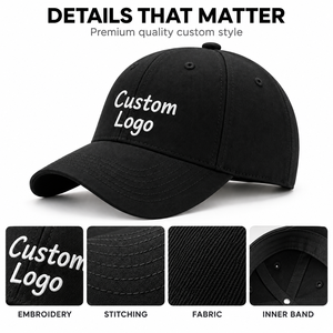 Casquette de golf ajustable certifiée par l'usine, en coton non structuré noir, avec logo personnalisé imprimé, logo brodé en 3D, casquettes snapback - Product Image 2