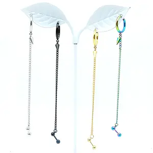 Dongguan Stainless Steel Dangle Earring Cone Chain+ear stud shape Fashion Chain Drop Hoop Earrings For Men and Women