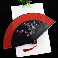 Abanico Plegable de Bambú con Diseño Clásico Chino de Flor de Ciruelo, Abanico de Mano Retro de Doble Color
