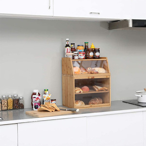 Boîte de rangement à pain en bambou double couche Huiji avec porte en verre pour la cuisine à domicile - Product Image 2