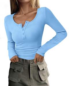 Vêtements pour femmes hauts tricotés à manches longues chemises femmes 2025 automne à manches longues t-shirts bouton côtelé tricot coupe ajustée décontracté - Product Image 3