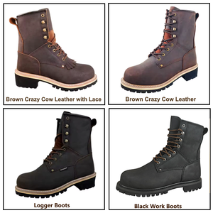 أحذية سلامة للعمل من الطراز الرفيع بمقدمة فولاذية، مناسبة للحطابين والأنشطة الخارجية والتنزه في الغابات، مصنوعة من جلد الحصان المجنون بنعل خارجي مطاطي وبخياطة جوديير - Product Image 4