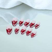 Forme d'ongle d'amande courte faite à la main pure, coeur peint à la main rouge, vente en gros d'usine réutilisable de haute qualité.