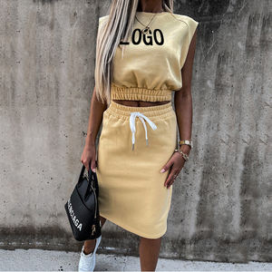 2025 nuevo suéter de verano sin mangas con capucha corta y cordón hasta la rodilla proveedor de vestidos mujeres Joggers conjunto de Sudadera con capucha personalizado - Product Image 3