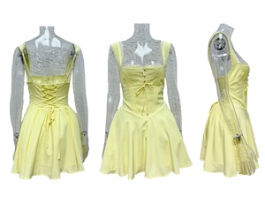 <span class=keywords><strong>Robe</strong></span> Courte d'Été Jaune Élégante à Laçage, Bretelles Fines et Sans Manches, Style Patineuse <span class=keywords><strong>Bustier</strong></span> pour Soirée et Fête Femme - Product Image 6