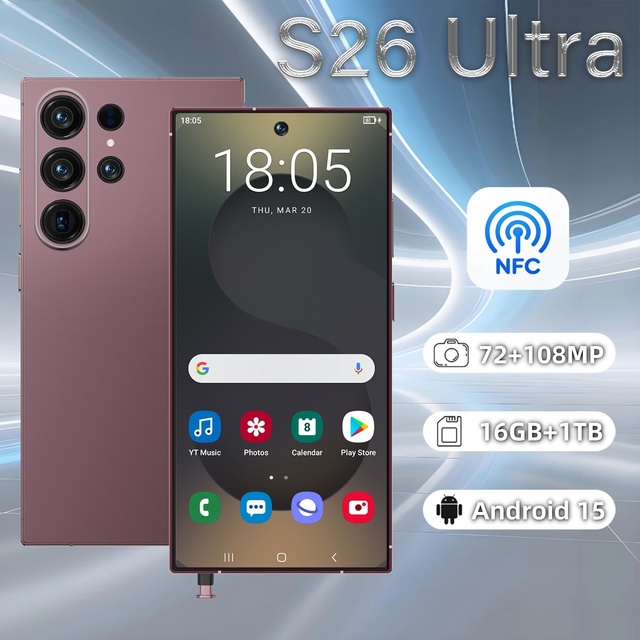 New Popular S26 Ultra Dual SIM Gaming Phone 12GB+512GB 5G Smartphone Android 14 7.3 Inch HD Screen MEMORY 1tb Mobile Phone
