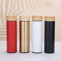 Produits créatifs en vogue, bouteille Thermos en acier inoxydable 304, bouteille d'eau en bambou, flacon sous vide avec couvercle en bambou