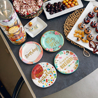 Assiettes en papier jetables modernes pour les fêtes d'anniversaire des enfants, pique-niques, vaisselle de gâteau, impression UV - Table de dessert de haute qualité