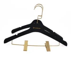 Hanger Velvet Luxury Black Velvet Shirt Hanger Flocking Plastic Hanger With Gold Logo