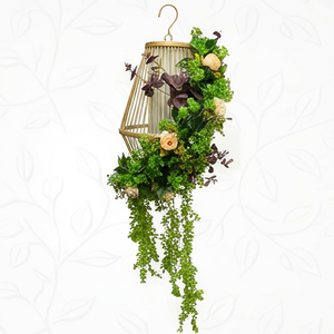 Artificial Hanging Floral Basket with Greenery Vine Decorative Metal Frame Planter for Home Garden <b>Wall</b> Decor - Product Image 1
