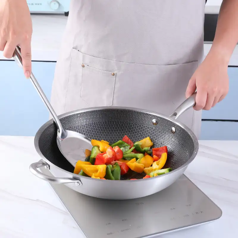 High quality stainless steel flat frying pan stainless wok with Glass Cover non stick wok pan