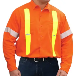 Chống Cháy Hi Vis Quần Áo Orange Làm Việc Áo Sơ Mi Đồng Phục Với Phản Quang