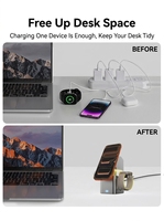 Chargeur sans fil 3 en 1 15W, lumière de nuit électrique tactile, station de charge rapide pliable magnétique pour iPhone, Watch, AirPods