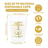 Gobelets de fête pour chiens 16 oz réutilisables en plastique dépoli avec impression feuille d'or motif dessin animé, à boire directement, sans isolation thermique, pour chien