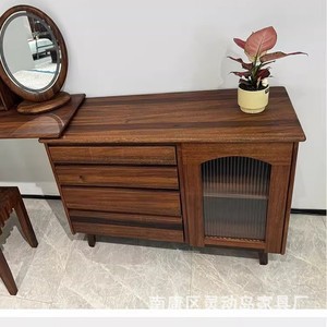 Black Walnut Solid Wood Dressing <b>Table</b> <b>Set</b> With Storage Modern Minimalist Bedroom Furniture - Product Image 3