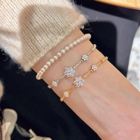 Bracelet manchette Bowei plaqué or 24 carats, motif floral, strass étincelants, bijoux élégants et tendance pour femmes