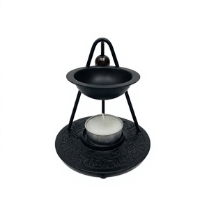 Lámpara de aromaterapia de metal negro con soporte para velas y base decorativa para uso en todas las estaciones, soporte para incienso en oferta. - Product Image 1