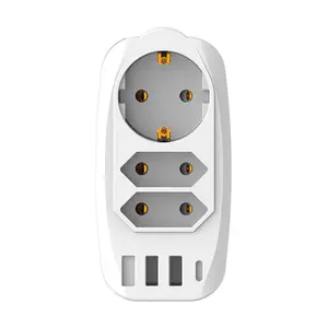 EU German Italy Multi-function Changeover Adapter Converter Adaptor with 3-port Usb & 1-port Type c 3.1A