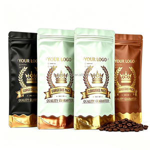 ถุงกาแฟแบบตั้งได้ ก้นแบน ผลิตจากอลูมิเนียมฟอยล์และพลาสติก ปิดผนึกได้ พร้อมซิปล็อค พิมพ์ลายตามสั่ง ปั๊มฟอยล์ทอง - Product Image 1