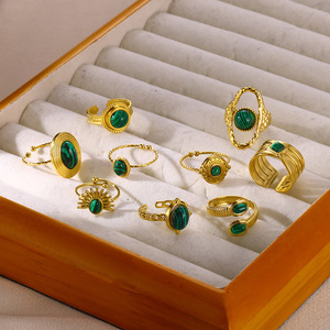 Nouvelles bagues ouvertes réglables en acier inoxydable plaqué <span class=keywords><strong>or</strong></span> 18 carats avec pierre naturelle, style <span class=keywords><strong>cour</strong></span> française, pour femmes, vente en gros - Product Image 4