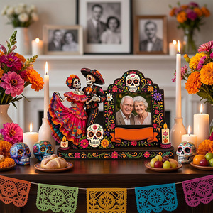 Cornici in Legno per <span class=keywords><strong>Foto</strong></span> Commemorative del Giorno dei Morti, Decorazioni per Fiori, Teschi e Album Fotografici Familiari - Product Image 3