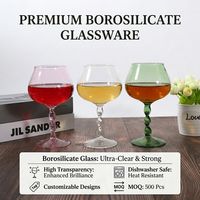 Verre à pied en spirale français, service OEM ODM, marque privée, élégant récipient pour vin, cocktail, banquet, vente en gros, tasse en borosilicate